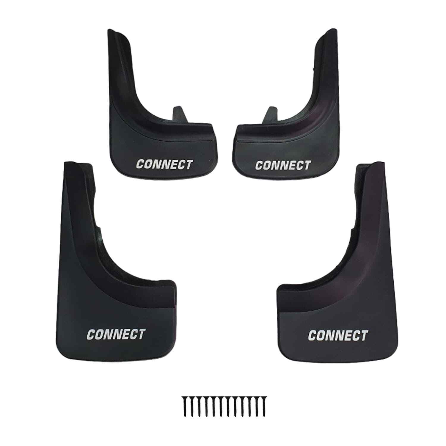 Jeu de bavettes garde-boue Ford Connect 2002-2024 en polymère flexible noir avant arrière