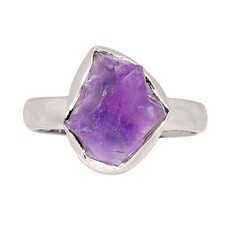 Natural Amethyst Rough - African 925 Sterling Silver Ring Jewelry s.6 CR57639
