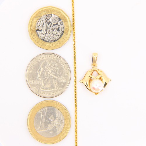 Vintage 14k Gold Dolphin Pearl Pendant Necklace 16" Chain Boxed Gift - Picture 12 of 13