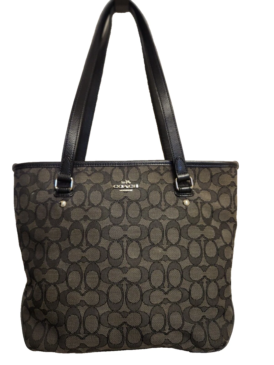 Coach Outline Khaki Black Trim Signature Zip Top Tote Purse Handbag F55364  | eBay
