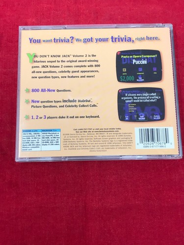 YOU DON'T KNOW JACK VOLUME 2 PC CD-ROM VIDEO GAME - Picture 6 of 7