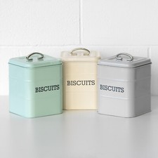 Square Enamel Retro Biscuit Tin Kitchen Storage Canister Barrel Cookie Vintage
