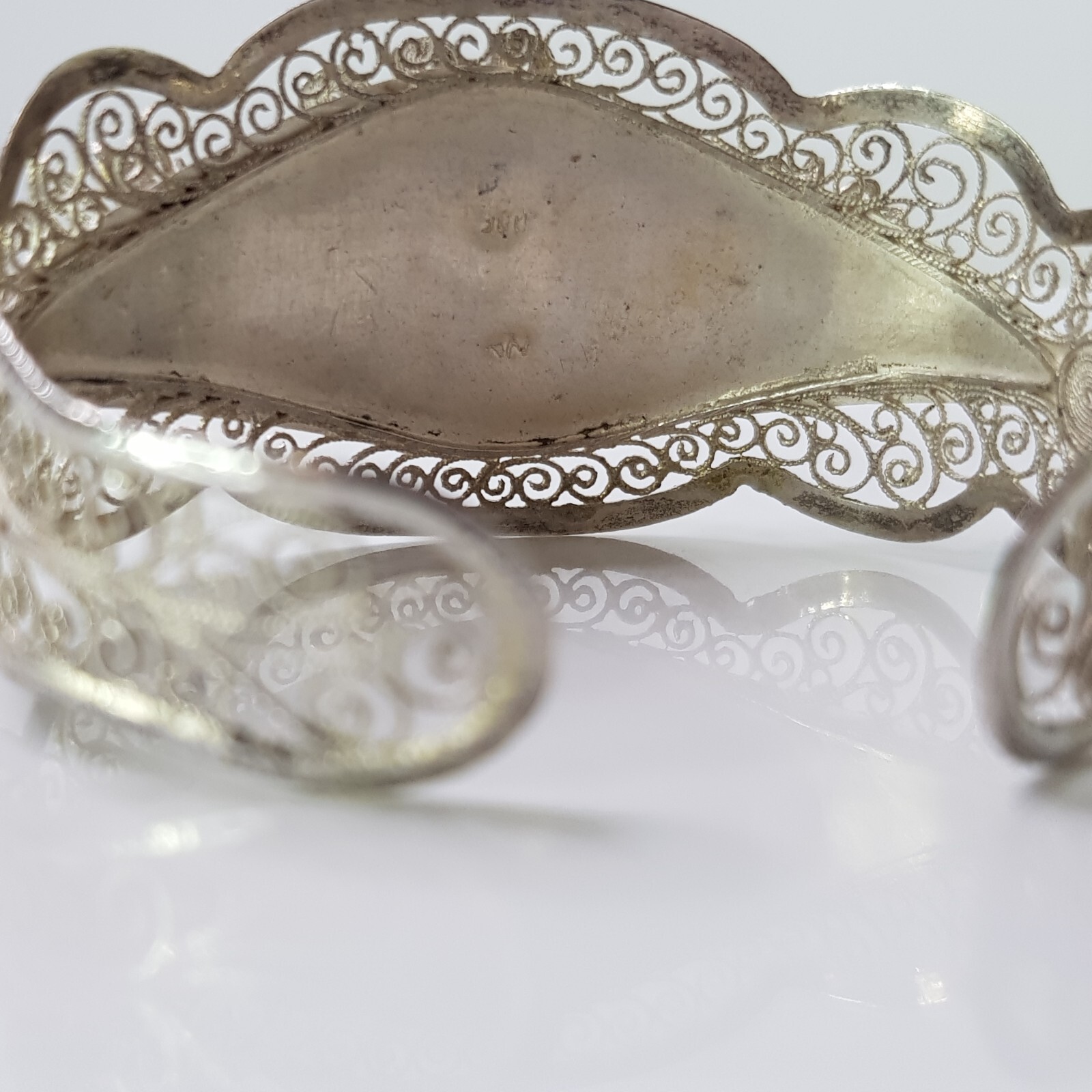 Vintage 900 Solid Silver Filigree Cuff Bangle Flo… - image 12