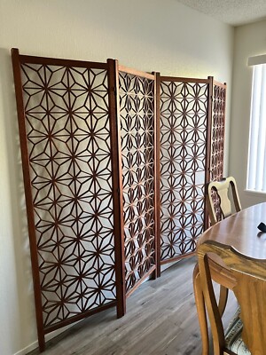 Vintage Mid-Century Modern Teak Wood Kumiko Four Panel