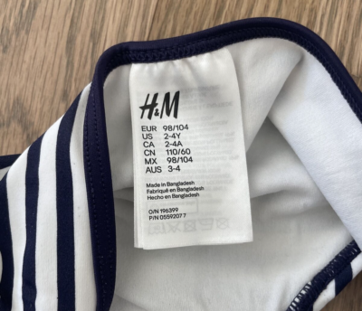 え Toddler Girls White Navy Blue H&M Striped 2 Piece Bow Bikini