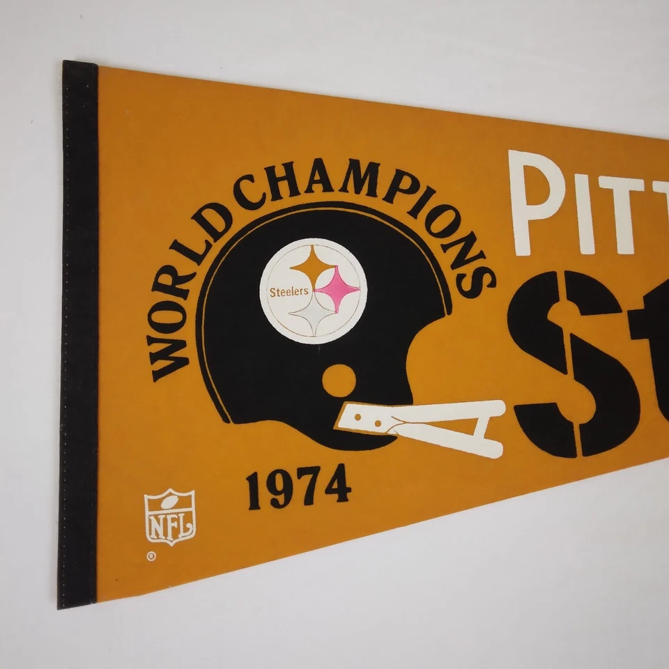 Vintage 1974 Pittsburgh Steelers World Champions Felt Pennant 12x30" Super Bowl - Imagem 3 de 4