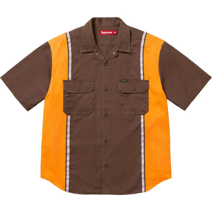 Chemise de travail marron Supreme à rayures réfléchissantes S/S