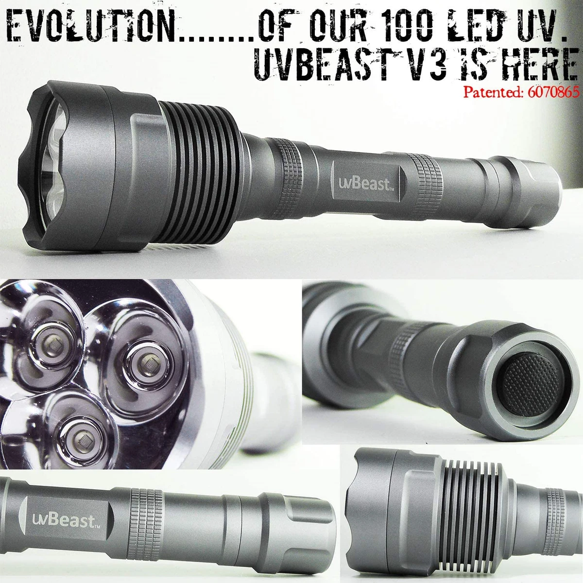 uvBeast New V3 385 395nm Black Light UV Flashlight HIGH Power Upgraded Triple