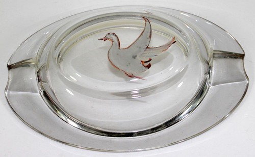 Vintage Moriage Glass Ashtray with Hand Decorated Moriage Artwork Duck - Picture 2 of 3