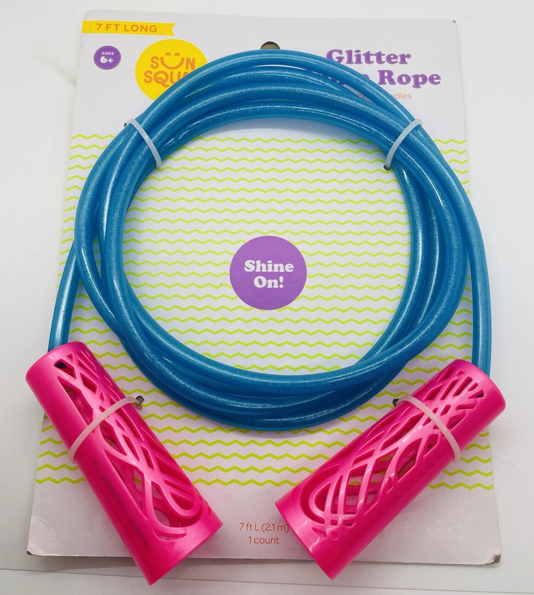 Sun Squad Ice Glitter Jump Rope 7 foot Long Pink Blue Brand New