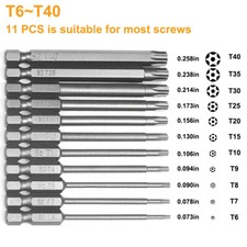 11pcs T6-T40 Magnetic Head Torx Screwdriver B...