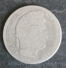 1835-A Louis Philippe I, 1st, Silver 1 FRANC Silver Coin, France