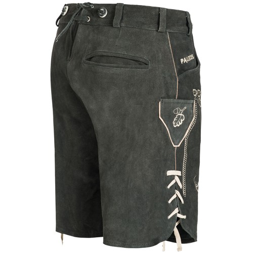 PAULGOS Hombre Pantalones Tradicionales Cuero + Tiras Cuero Auténtico Cortos 3 Colores 44-60 HK4 - Imagen 5 de 16