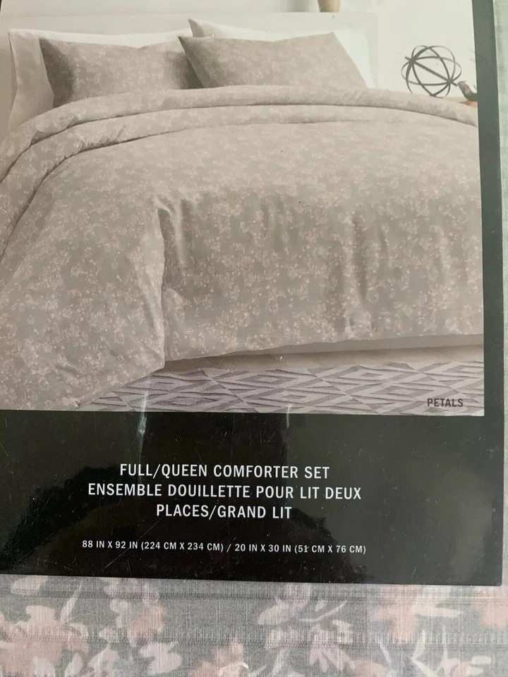 Juego de edredón DKNY floral completo de algodón con flores grises/rosas. ¡Nuevo! Foto 4 de 4