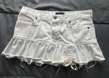 Abercrombie  Fitch Mini Skirt Women Size 2 White Raw Ruffle Denim Vintage Y2K