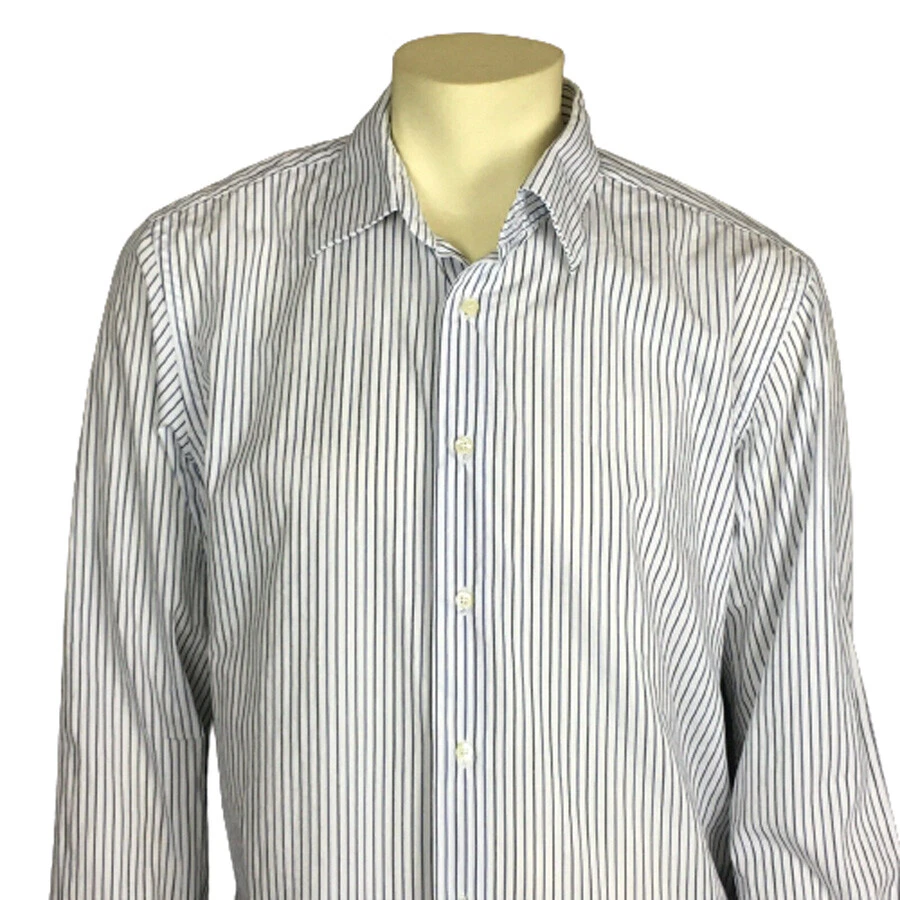 Camisa de vestir azul a rayas Valentino Roma para hombre talla 17 venta al por menor $270 Foto 2 de 4