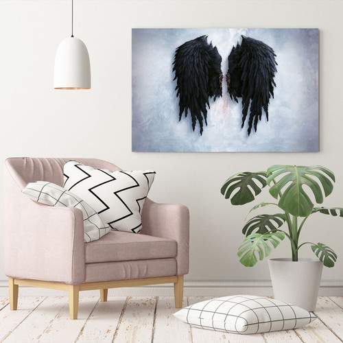 FALLEN BROKEN ANGEL WINGS BANKSY BLACK CANVAS STREET WALL ART PICTURE PRINT - Picture 3 of 8