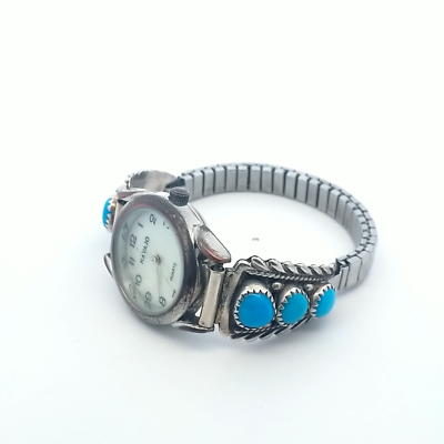 Native American Sterling Silver Watch Turquoise Navajo Quartz MOP