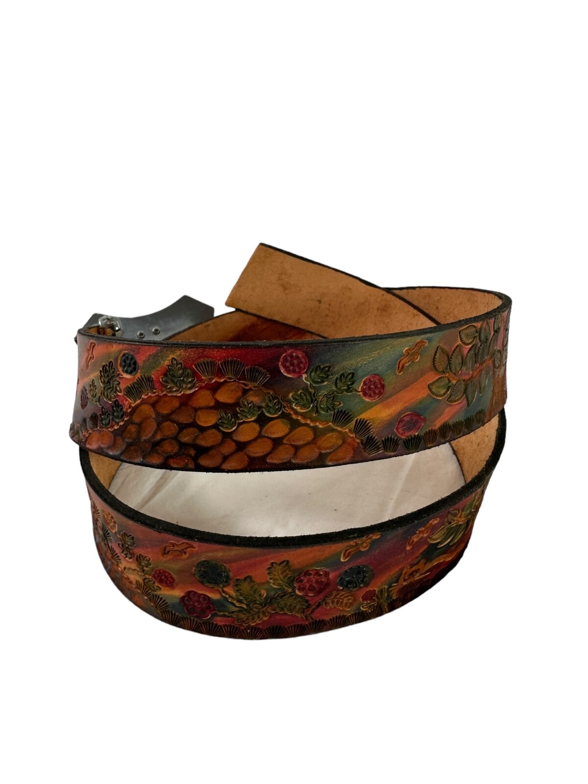 Susan Belt Dream Scenes by Rosanne leather tooled belt with Susan B Anthony coin ...