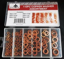 110pc GOLIATH INDUSTRIAL COPPER WASHER ASSORTMENT CWA110 OIL BRAKE FLUID SEAL