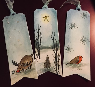 3 handgefertigte Lesezeichen Weihnachten Tiere