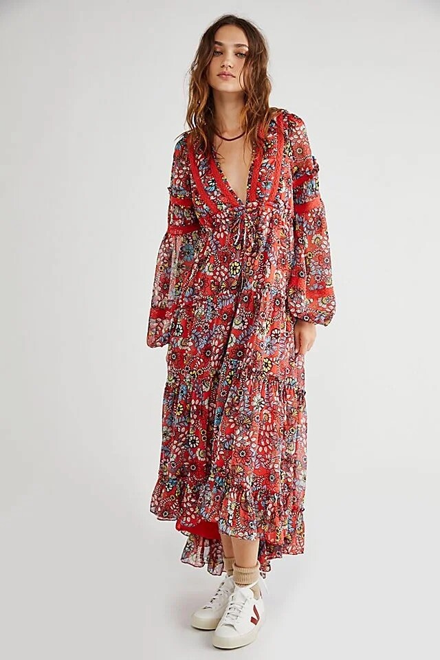 New Free People Cassis Printed Chiffon Dress Size M $168