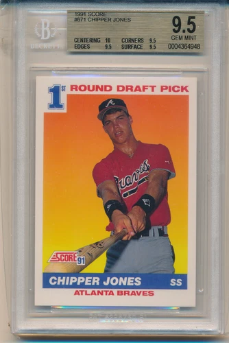1991 Score Chipper Jones (HOF) (RC) (#671) (10 Centering/3-9.5's) BGS 9.5 BGS