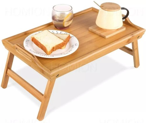 Bamboo Wooden Bed Lap Tray Over Bed Breakfast Laptop Tray Folding Legs Table - Picture 14 of 15