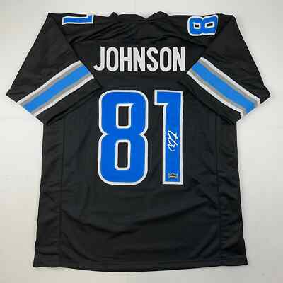 Facsimile Autographed Calvin Johnson Detroit Black Reprint Jersey Size Men's XL