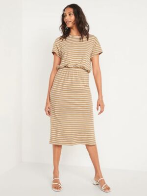 vertical striped midi dress Anchor Up Vertical Stripe Drop Waist Strapless Midi Dress