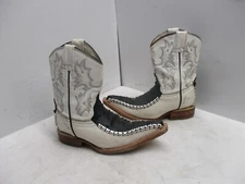 El Patron White Black Leather Pointed Toe Cowboy Boots Toddler Size 16.5 Mexico