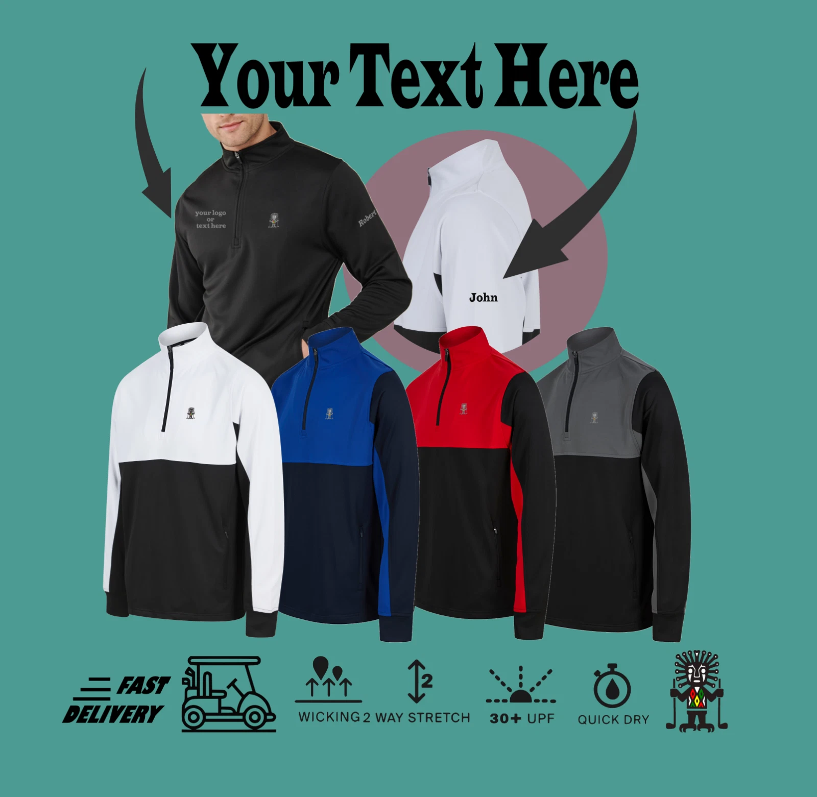 Personalised Golf 1/4 Zip Pullover | Performance Swing Flex Top | Golf Gift