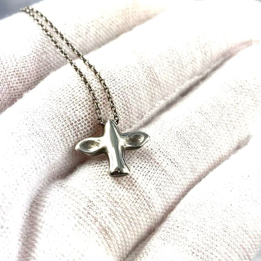 Tiffany & Co. Dove Bird Cross Pendant Necklace Elsa Peretti Japan U Good
