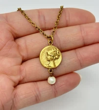 Victorian Revival Maiden Lady Cameo Pendant Necklace Art Nouveau Erica Hope