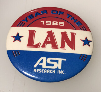 1985 AST Research LAN Adapter Computer IT PC Local Network Button Pin Pinback