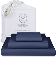 Cooling 600 Thread Count Twin Cotton Sheets Set - Deep Pocket Folkstone Blue