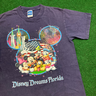 Vintage Disney Shirt Mens S Blue Dreams Florida Mickey Minnie Pluto Donald  Y2K