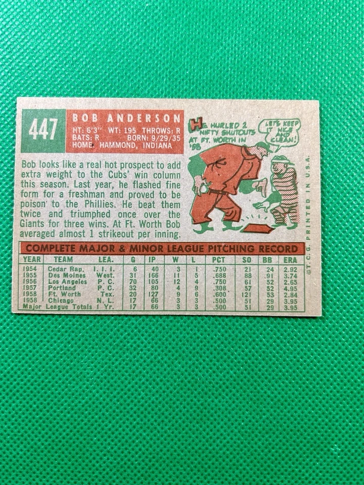 1959 Topps #447 Bob Anderson Chicago Cubs high-end NM B59#447A1 - Image 2 of 2