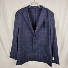 Stafford Sport Coat Mens 46 Long Navy Windowpane Classic Fit Tweed Blazer