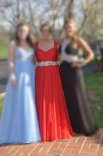 Jovani Red Beaded Ruched Chiffon A-Line Gown Dress 100% Polyester Size 14