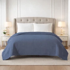 Hotel Style Oversized Soft Plush Bed Blanket 90" x 94" Full/Queen, Washed Indigo