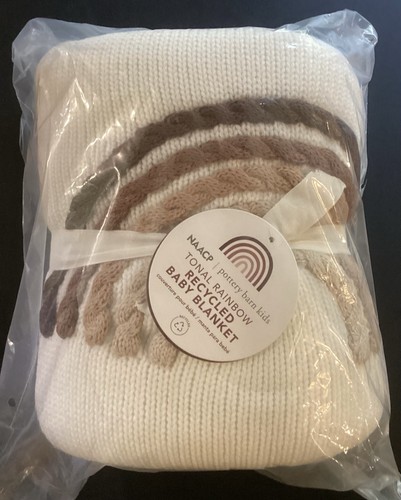 NWT! Pottery Barn NAACP Tonal Rainbow Knit Baby Blanket White Unisex 30” X 40”