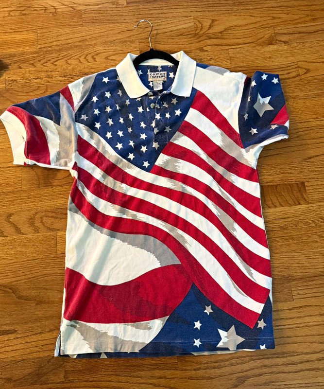 Cotton Traders Men's Polo Shirt M Short Sleeve USA Flag Graphic 100% Cotton