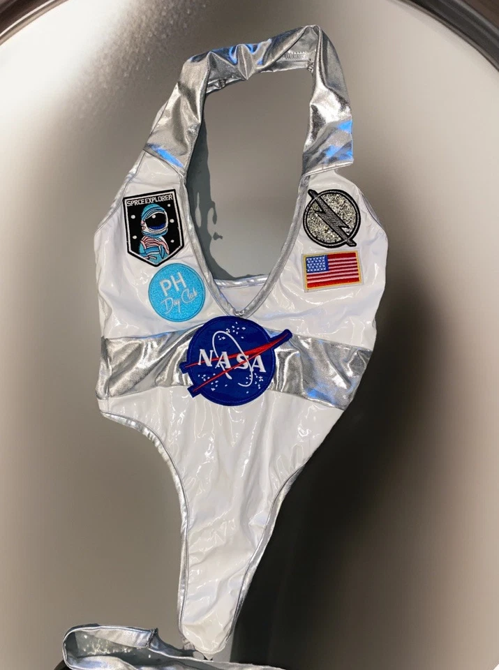 Penthouse DayClub Hollywood Sexy Astronaut Bottle Server Outfit Silver Garters S - Image 4 of 4