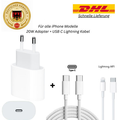 Original 20W USBC Adapter Netzteil Für iPhone 14 15 16 17ProMax 1m2m Kabel