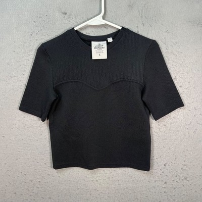 Cheap Monday Stockholm Womens Small Black Short Sleeve Textured Crop Top