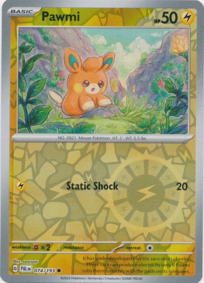 Pawmi - 074/193 - Common - Reverse Holo (Near Mint) Paldea Evolved - Lightning P