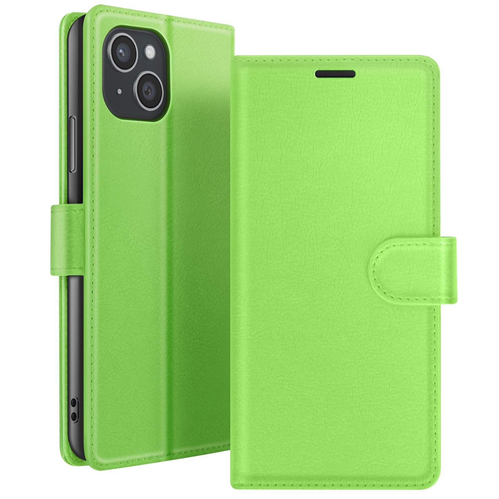 Coque Portefeuille iPhone 15 Plus Zanaé en Simili Cuir Vert avec Support Vidéo et Sangle