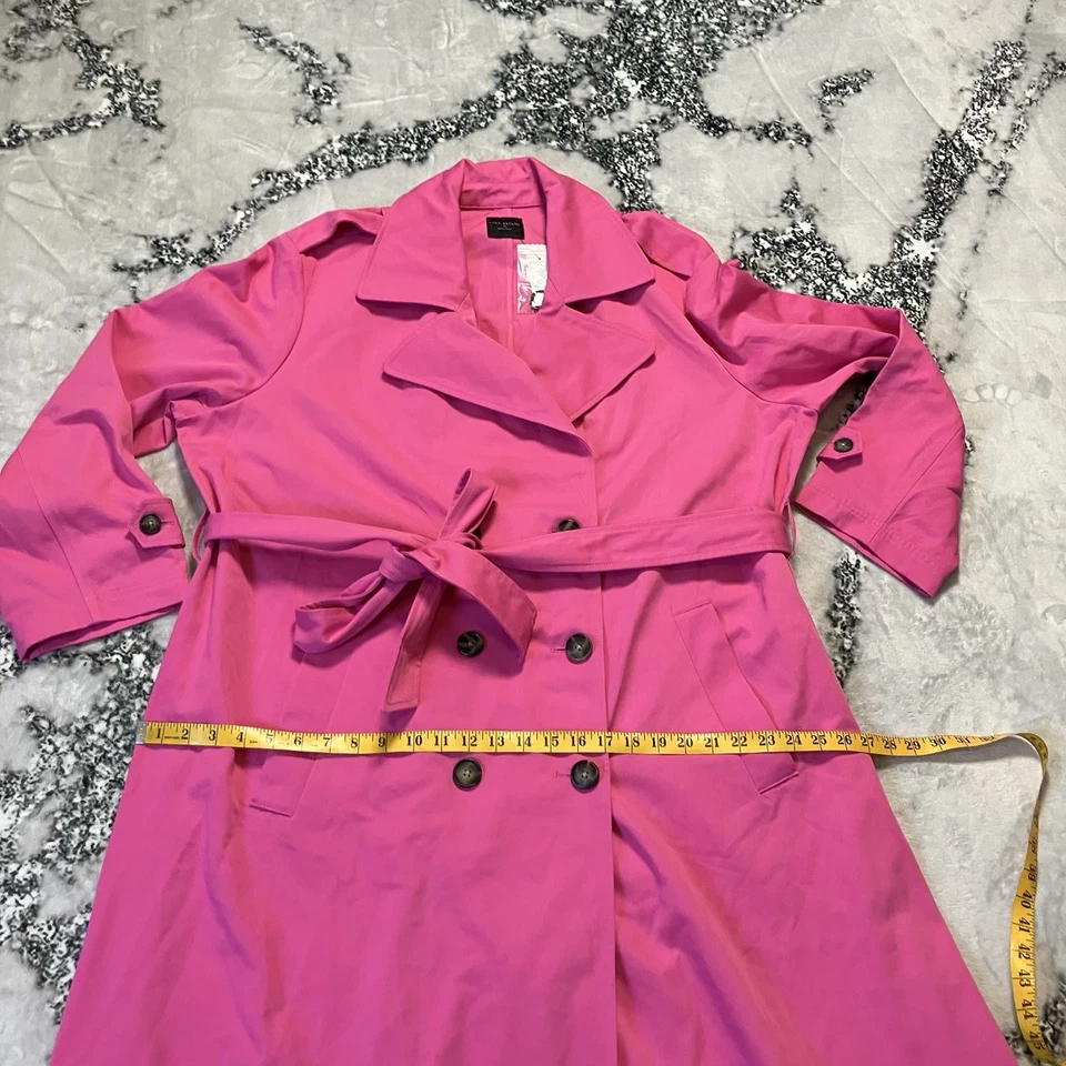 Gabardina Lane Bryant para mujer talla 20 rosa con cinturón doble pecho Foto 3 de 4
