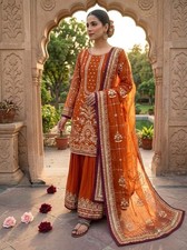  signer Party Wear Look Pur Heavy Faux Georgette Top Plazzo  Dupatta Set